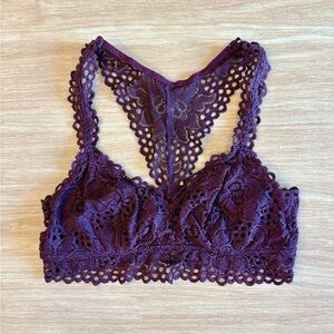 Aerie Lace Racerback Bralette Bra Size M Maroon Boho Festival Coquette Layering
